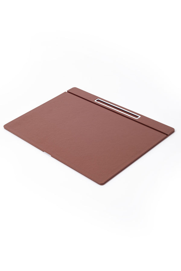 Leather Covered Desk Desk, Tan Chrome Detailed 50x35cm